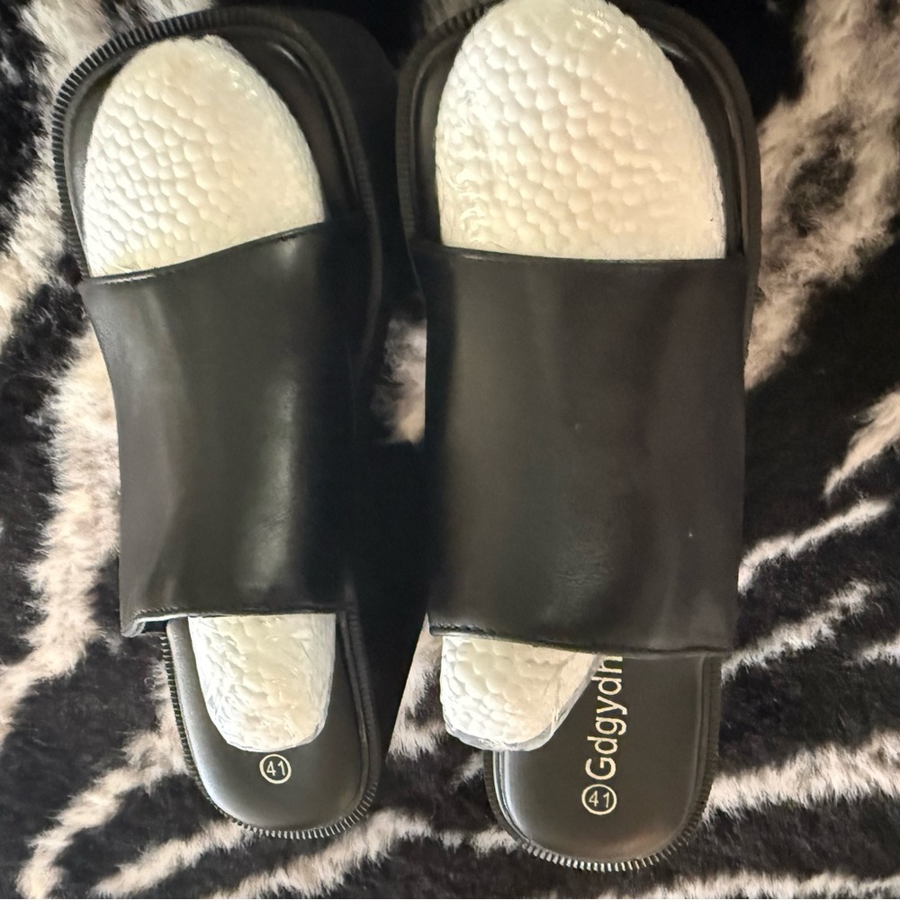Black Platform Slide Mules - Women Size 9 Chinese Size 41 - Picture 13 of 13
